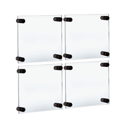 Azar Displays Floating Acrylic Gallery Wall Frames W/ Blk Stand Off Caps, Graphic Size:6x6in, Overall Size:9x9in, 4PK 105509-BLK-4PK